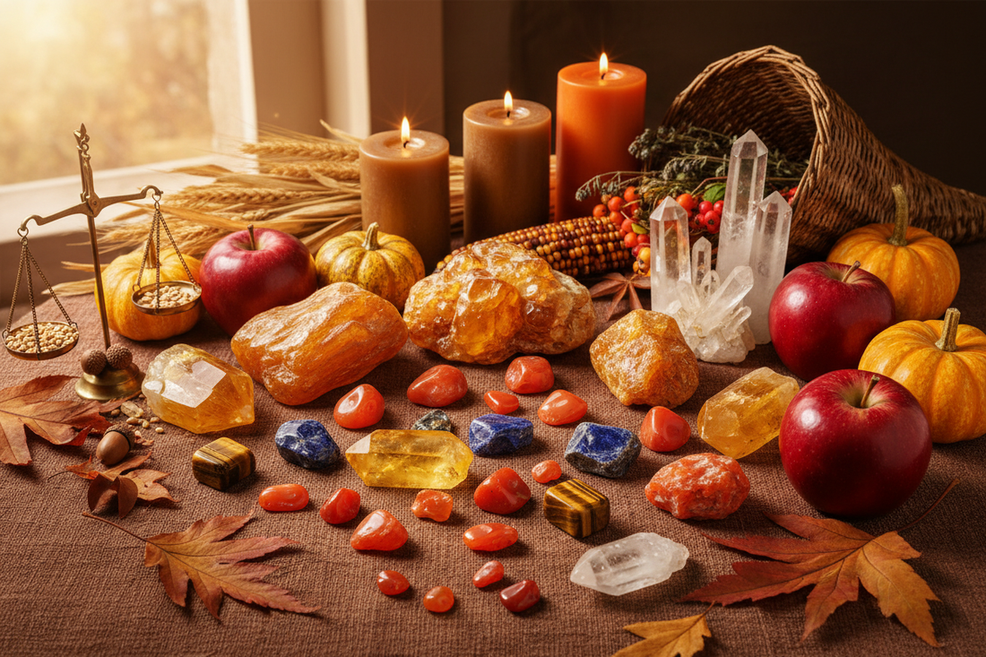 Mabon Crystals: Amber, Carnelian & Sapphire