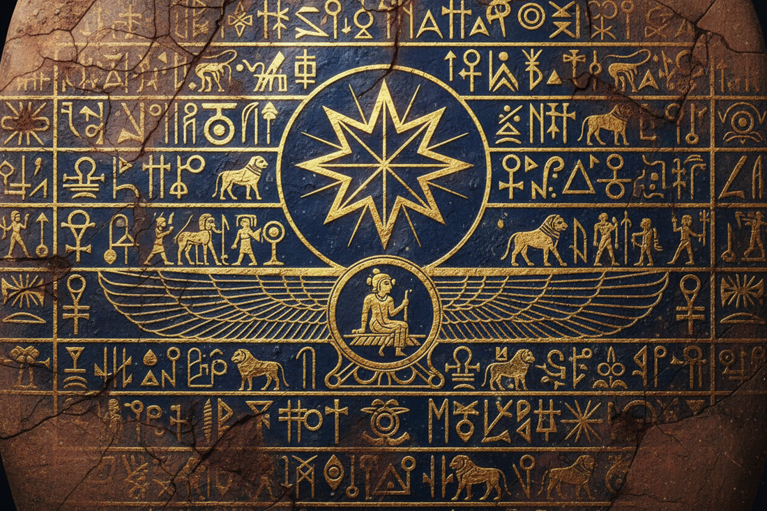 Mesopotamian Sacred Symbols: Sumerian Star of Ishtar, Winged Disc & Cuneiform