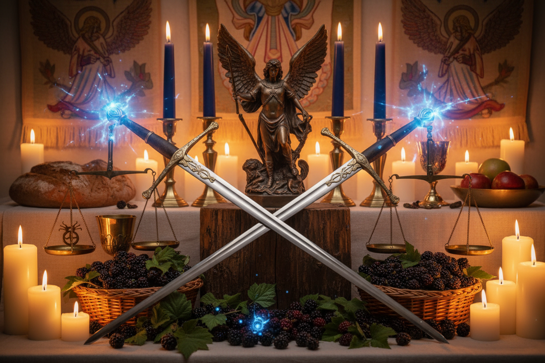 Michaelmas Altar: Swords, Blackberries, and Michael Symbols - Nicole's ritual universe
