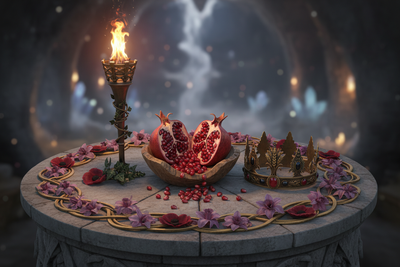 Persephone Symbols: Pomegranate, Torch, Crown