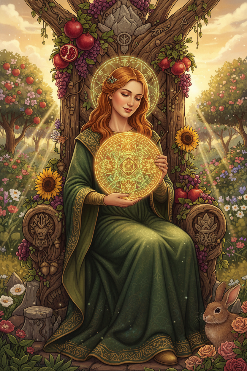 Queen of Pentacles (Light Path): Tarot Card Meaning, Ritual & Meditation Nicole's ritual universe