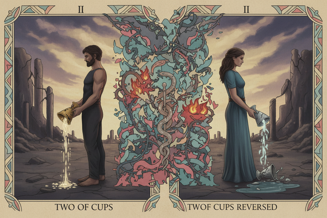 Two of Cups Reversed: Broken Partnership or Imbalanced Connection - Nicole's ritual universe