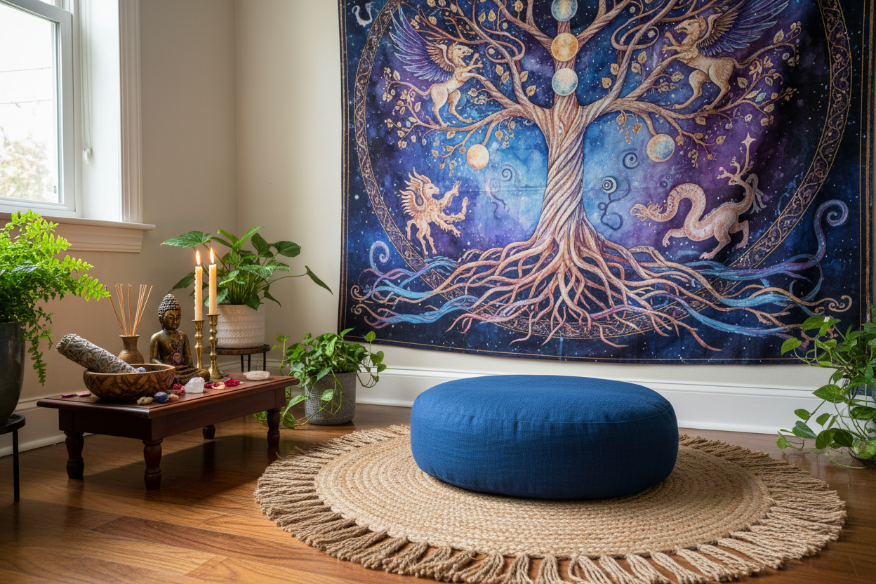 Spacefur Ritual Tapestry Transformed My Meditation Space (Sacred Corner Setup) – Nicole ...