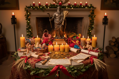 Saturnalia Preparation Altar: Saturn Symbols, Gifts, and Preparation Tools
