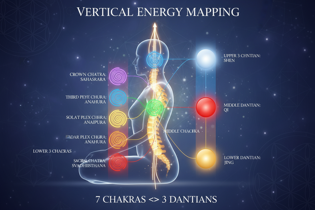 Seven Chakras ↔ Three Dantians: Vertical Mapping