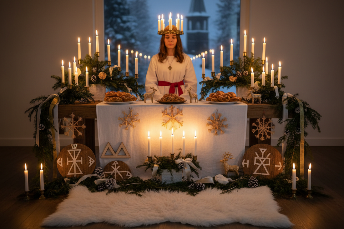 St. Lucia Altar: Candle Crowns, Saffron Buns, and Light Symbols