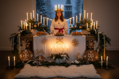 St. Lucia Altar: Candle Crowns, Saffron Buns, and Light Symbols