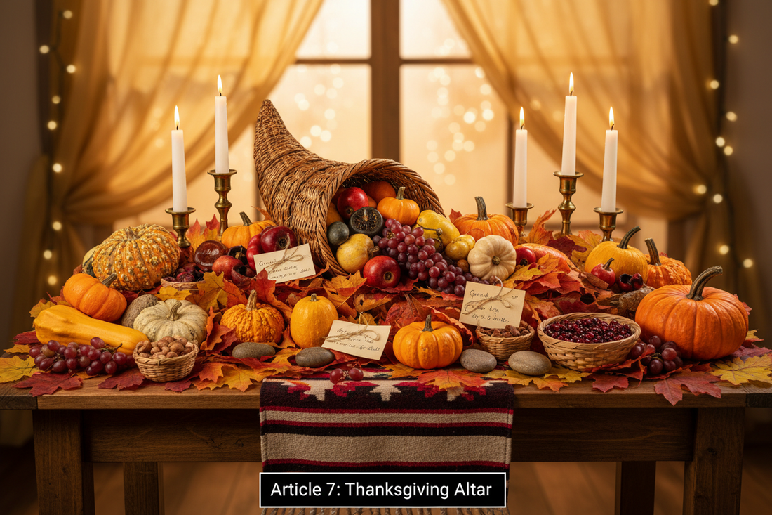 Thanksgiving Altar: Cornucopia, Autumn Leaves, and Harvest Symbols