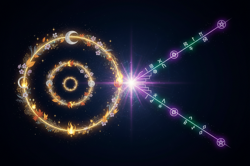 The Spiral vs. The Line: A Comparative Guide to Cyclical and Linear Approaches in Witchcraft