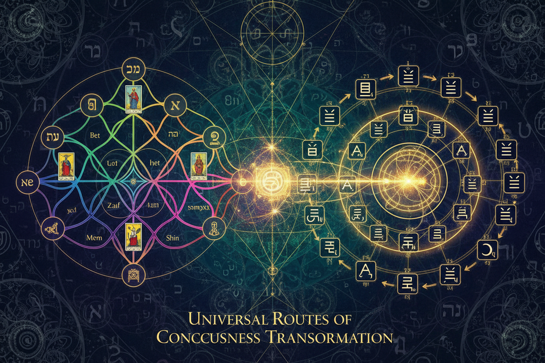 Twenty-Two Paths ↔ Sixty-Four Hexagrams: Transformation Routes