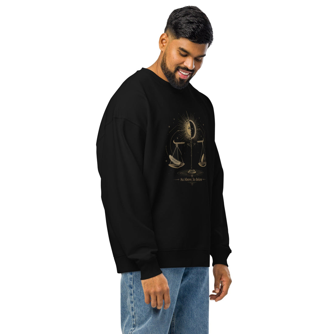 The Equinox Balance Unisex organic oversized sweatshirt Black Right Front