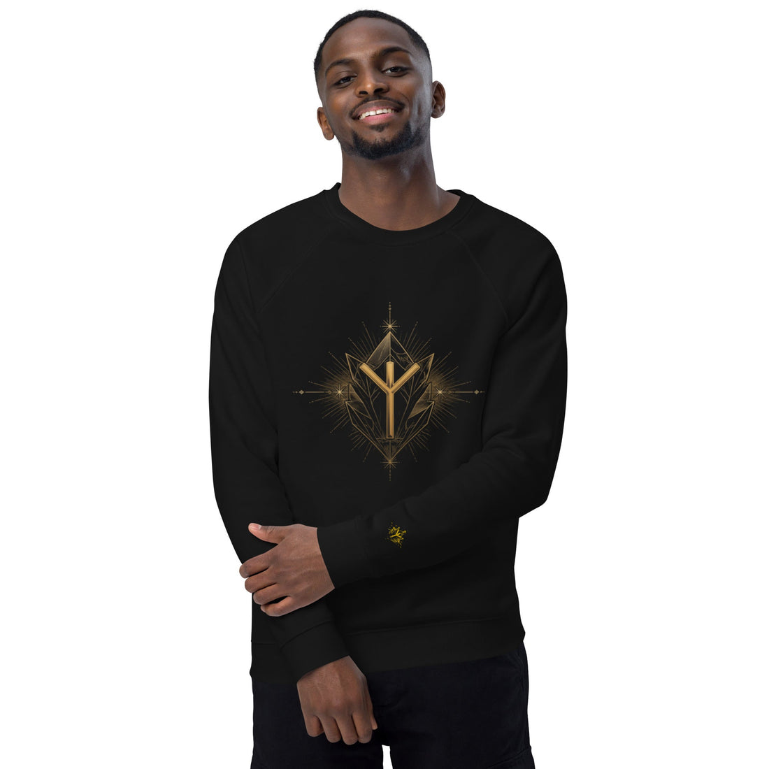 Protection Rune Unisex Organic Raglan Sweatshirt Black Front 2