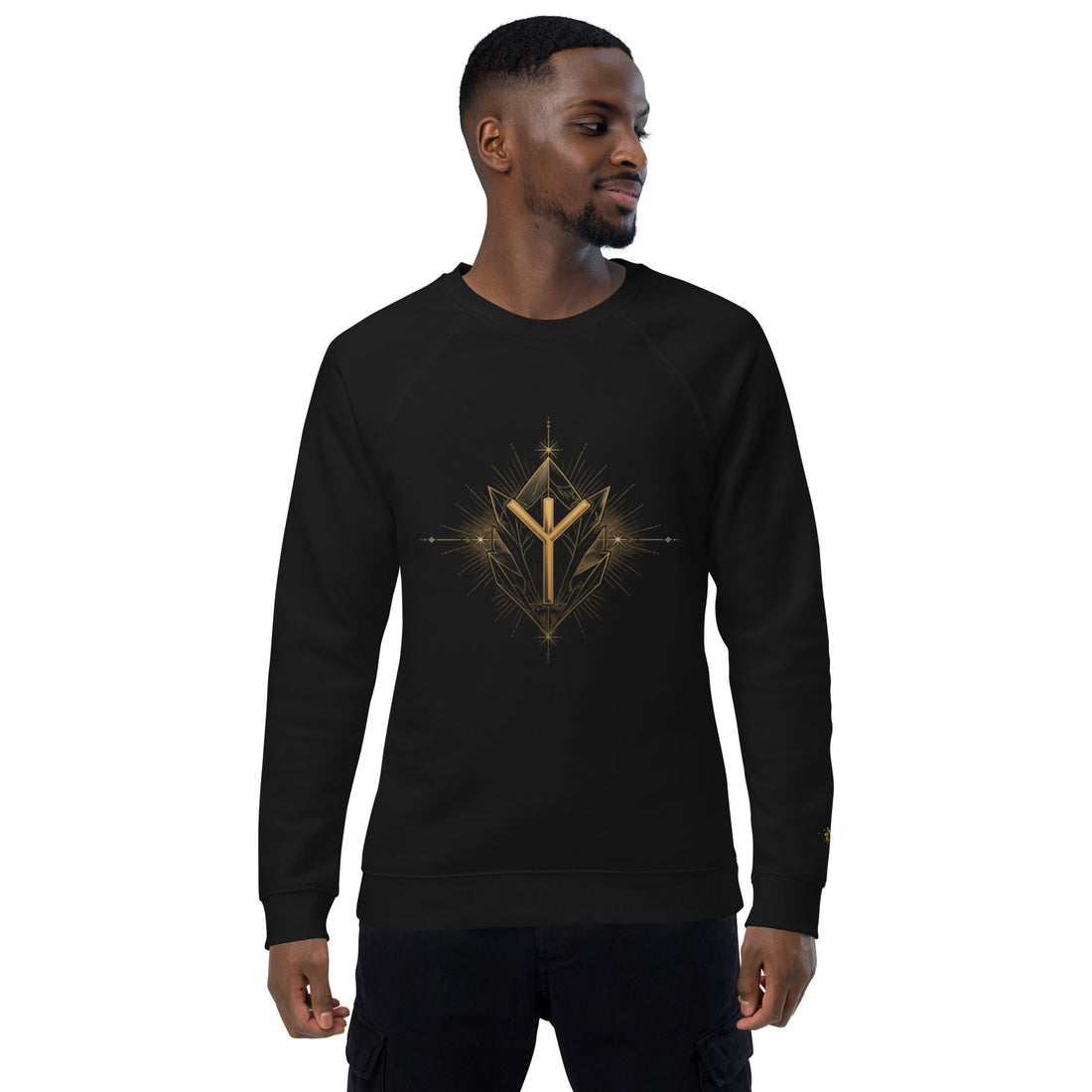 Protection Rune Unisex Organic Raglan Sweatshirt Black Front