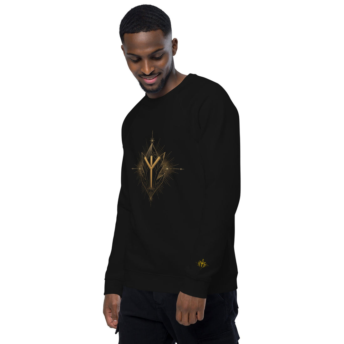 Protection Rune Unisex Organic Raglan Sweatshirt Black Left Front