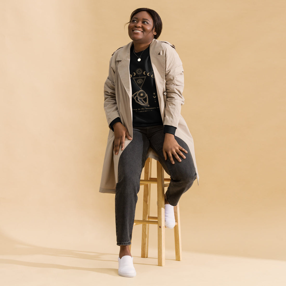Listen to the Ancestors Unisex Premium Sweatshirt Black Front 2