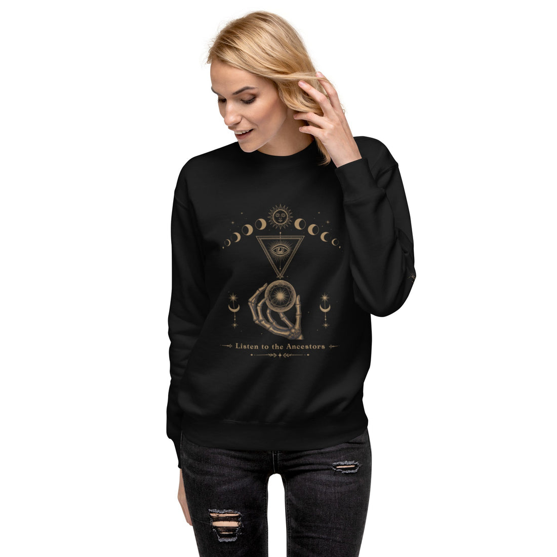 Listen to the Ancestors Unisex Premium Sweatshirt Black Front