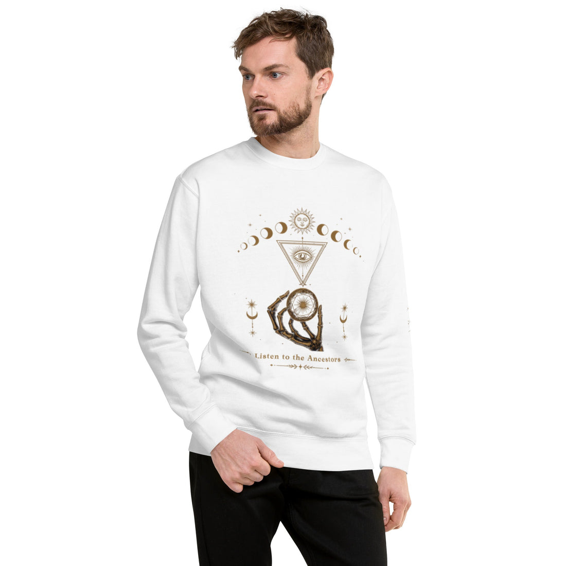 Listen to the Ancestors Unisex Premium Sweatshirt White Front