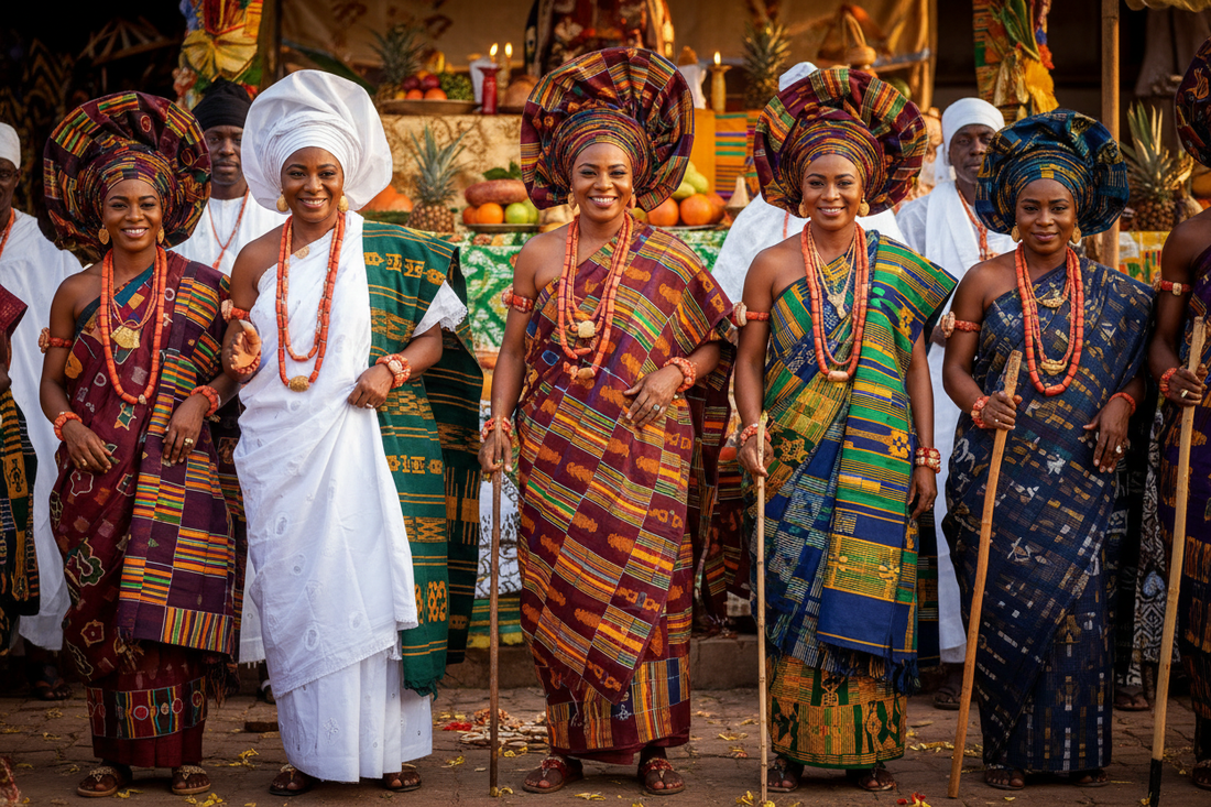 African Communal Ritual West African Ritual Dress: Yoruba Aso Oke, Kente, and Orisha Colors ...