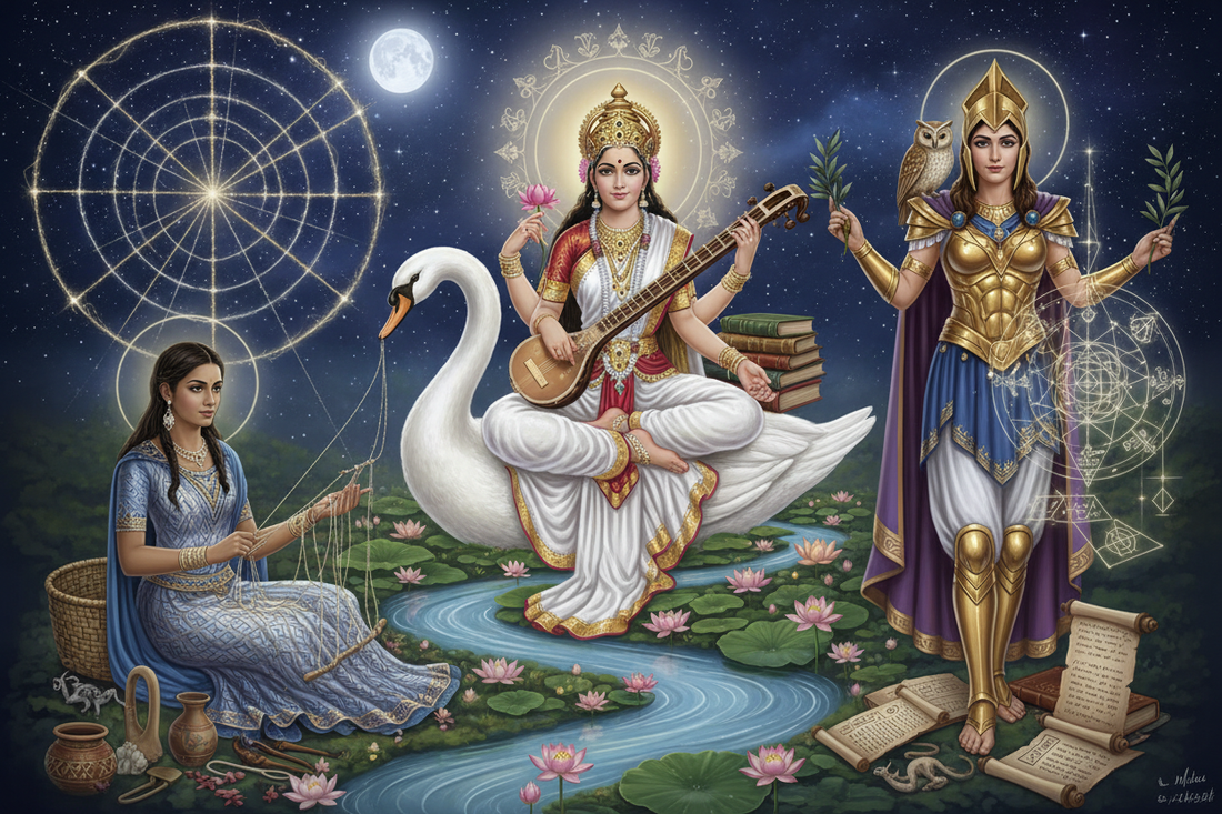 Wisdom Keepers: Saraswati, Athena, and Spider Woman - Nicole's ritual universe