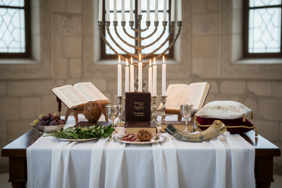 Yom Kippur Altar: White Candles, Prayer Books, and Purification Symbols - Nicole's ritual universe