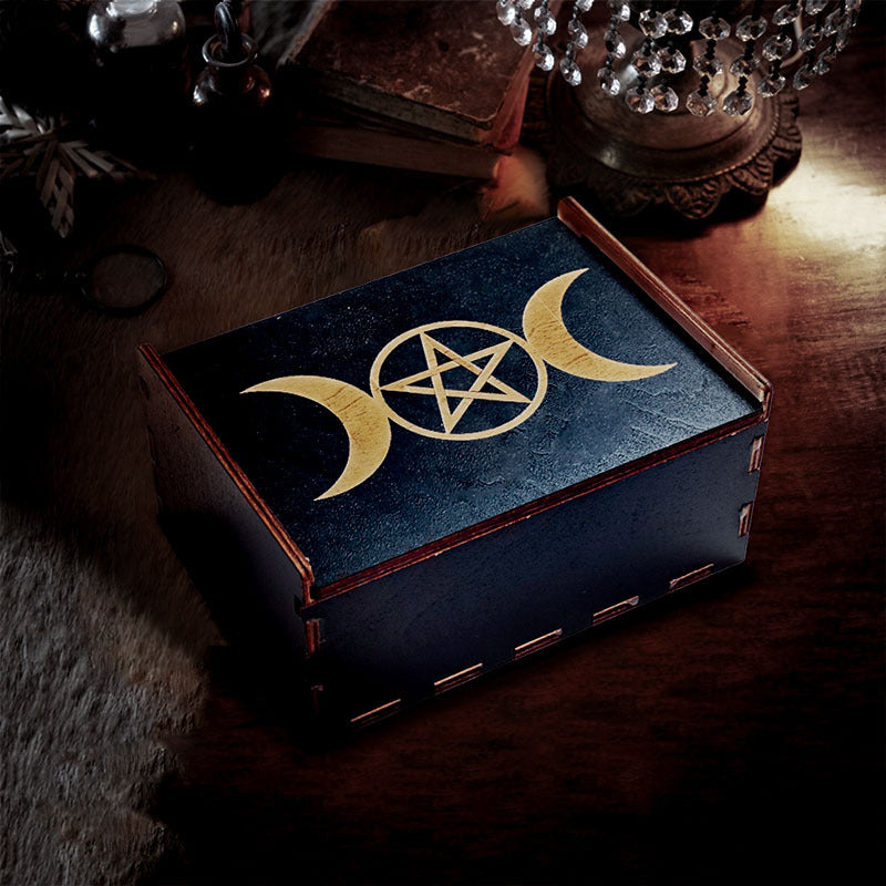 Twelve Constellations Lotus Push-Pull Wooden Box