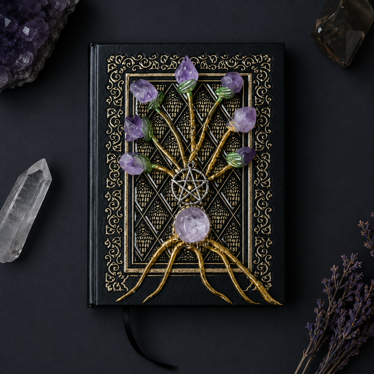 Natural Crystal Handmade Amethyst Flower Magic Book