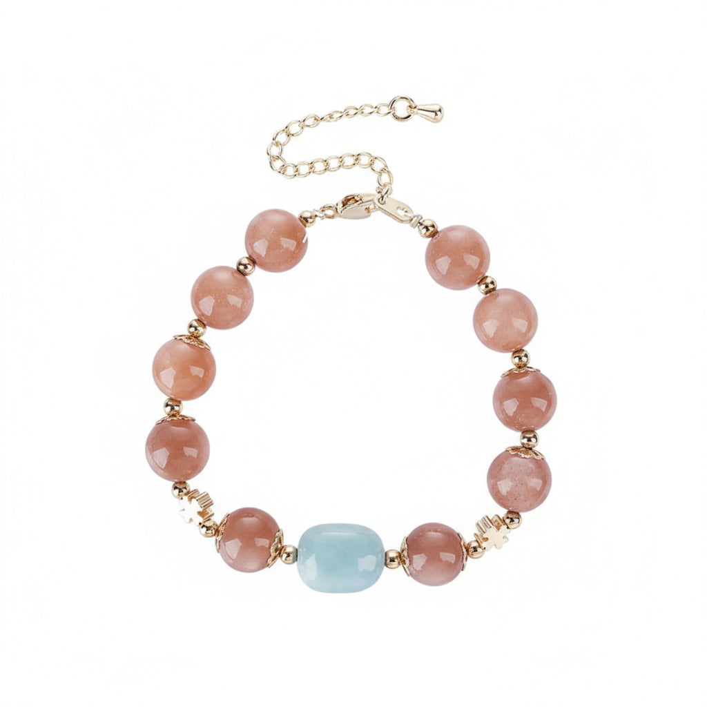 Orange Moonstone & Aquamarine Bracelet: Sacral Chakra Joy & Emotional Flow