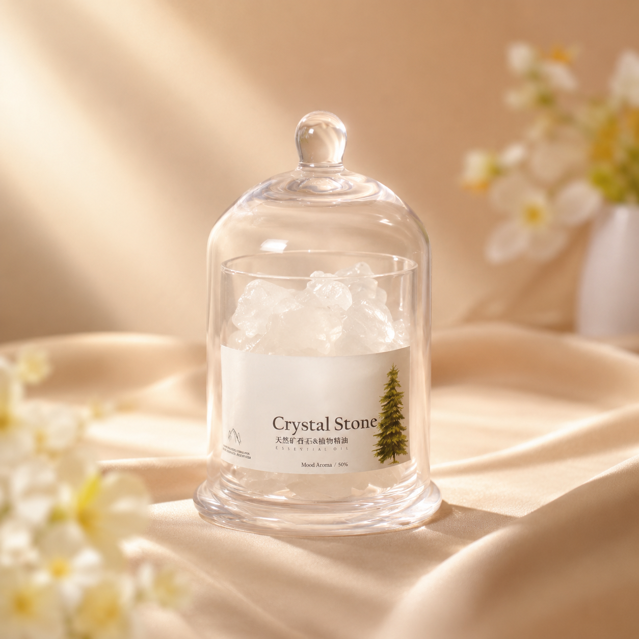 Crystal Stone Aromatherapy Gift Box | White Edition | Flameless Diffuser with Plant Essential Oil