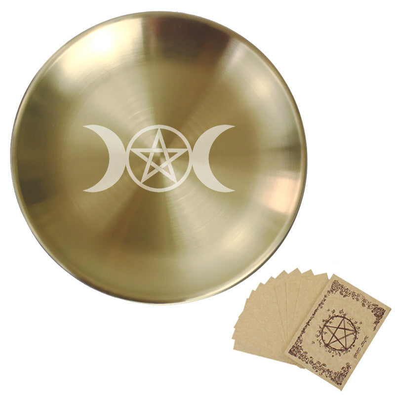 Three-Phase Moon Pentagram Ornament Metal Candle Holder Tray
