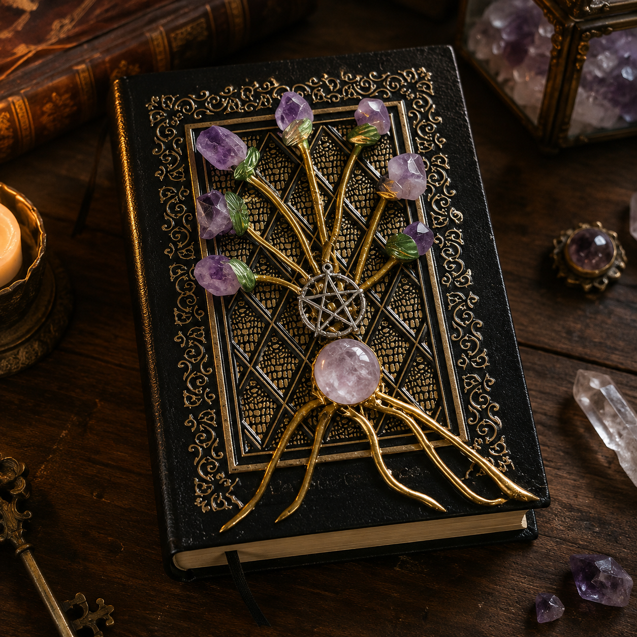 Natural Crystal Handmade Amethyst Flower Magic Book