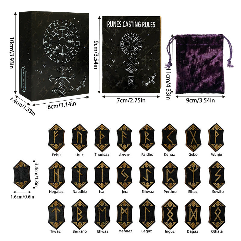 Woodcut Rune Text Set Black Symbols