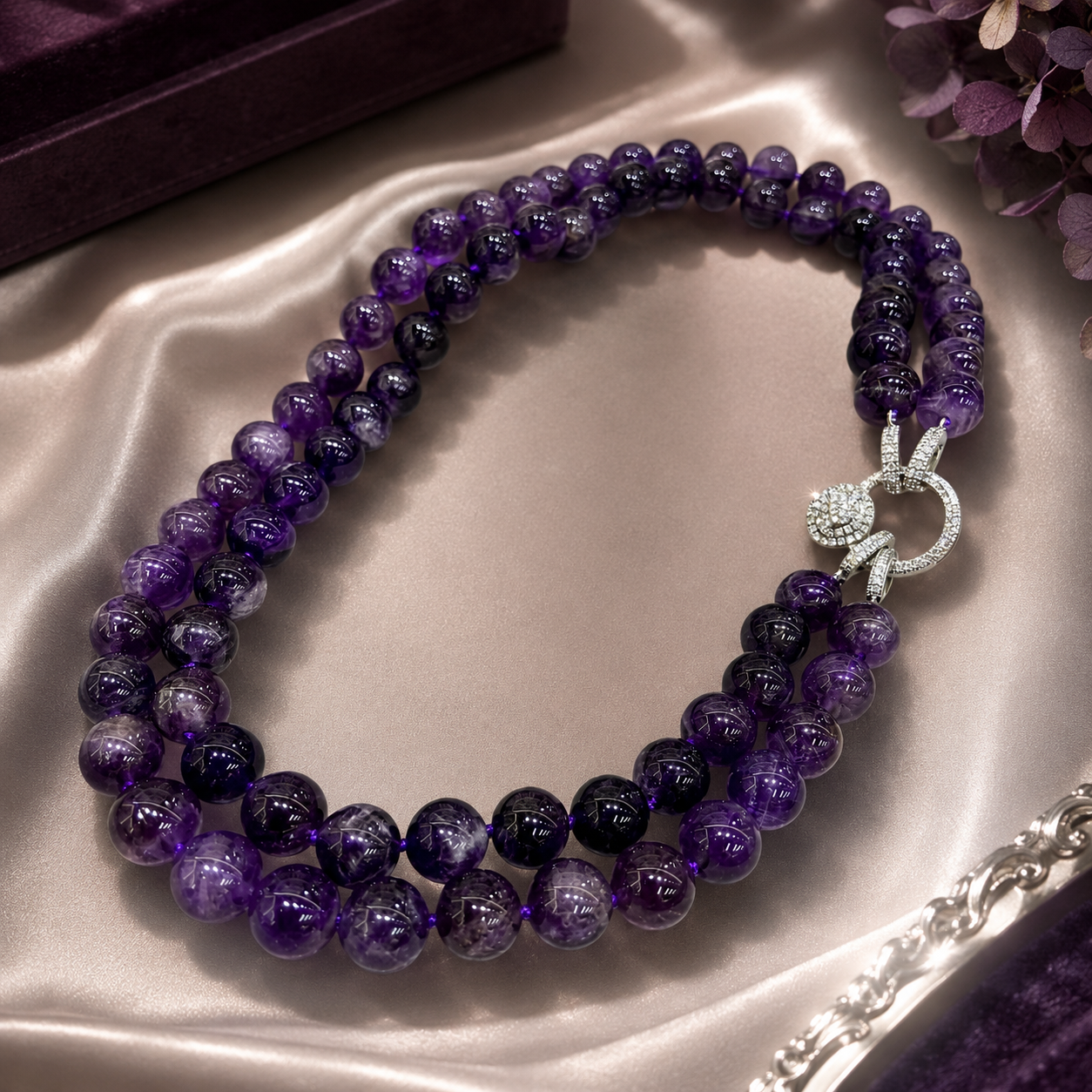 10mm Amethyst Double Layer Necklace | Detachable Multi-Wear Sweater Chain