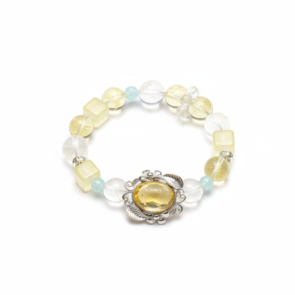 Lemon Quartz & White Phantom Bracelet: Fresh Energy & Clarity Amplification