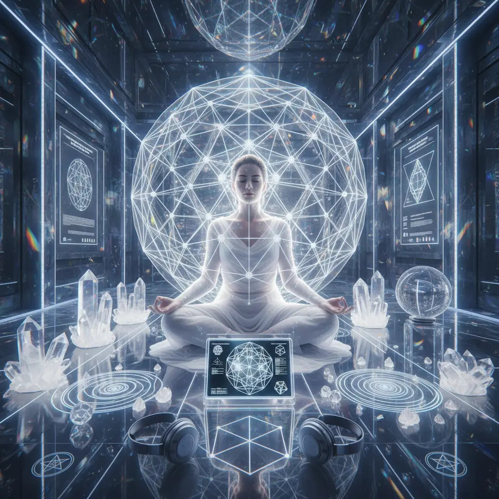 64 Tetrahedron Grid Crystalline Matrix Meditation Scene
