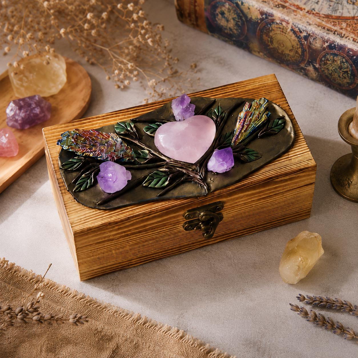 Natural Crystal Wooden Gift Box | Handcrafted Crystal Keepsake Box