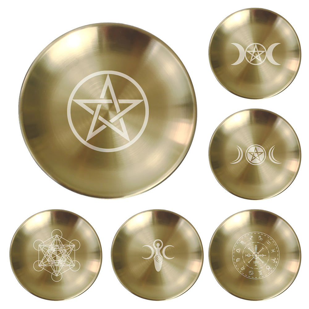 Three-Phase Moon Pentagram Ornament Metal Candle Holder Tray