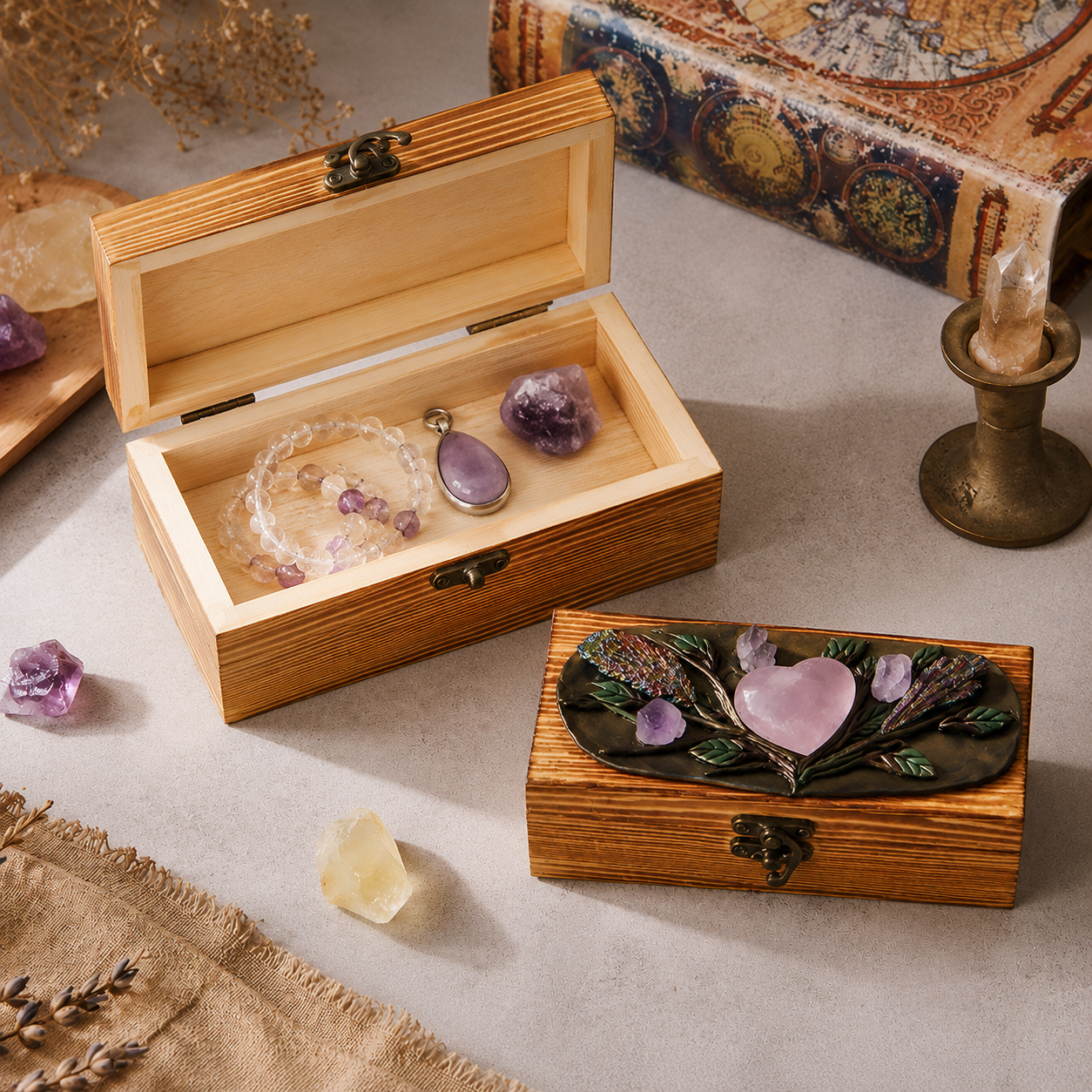 Natural Crystal Wooden Gift Box | Handcrafted Crystal Keepsake Box