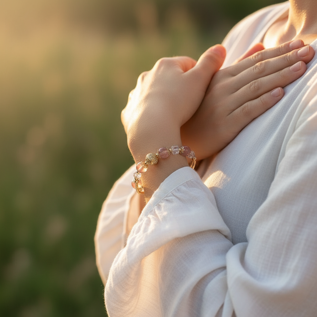 草莓晶手链佩戴展示