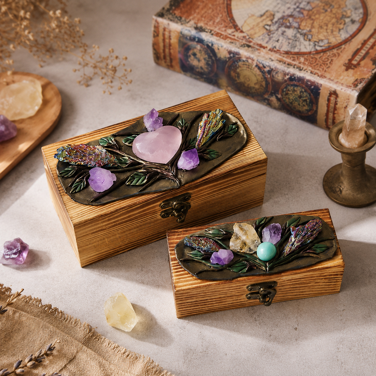 Natural Crystal Wooden Gift Box | Handcrafted Crystal Keepsake Box