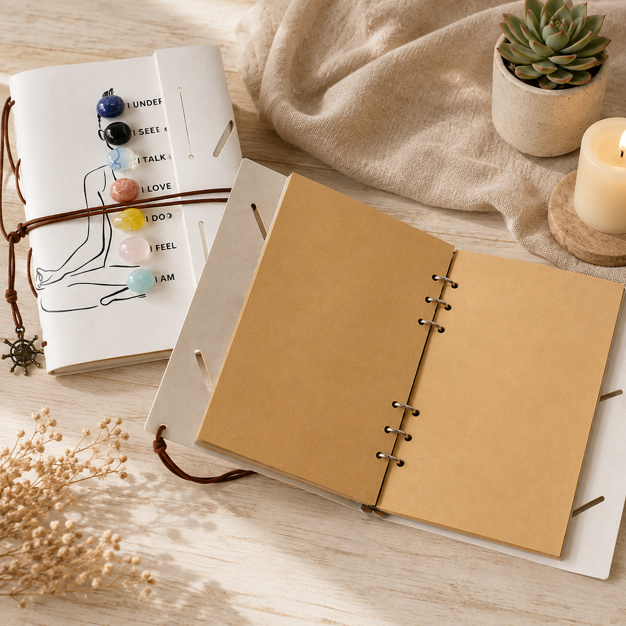 7 Chakra Crystal Journal | Natural Crystal Spine Notebook