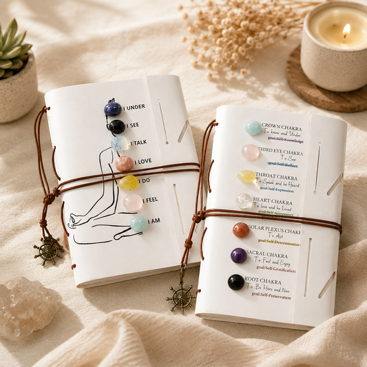 7 Chakra Crystal Journal | Natural Crystal Spine Notebook