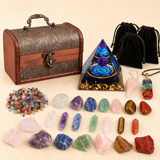 Natural Crystal Seven-color Set, Crystal Pyramid crystal, Rough stone, Colling stone set