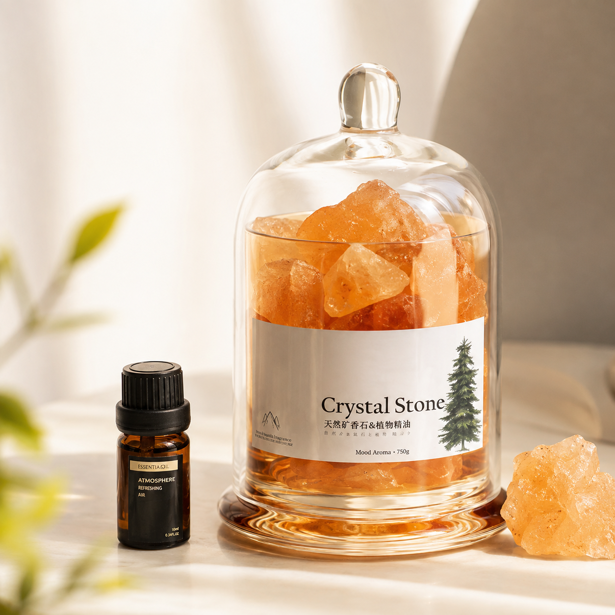 Crystal Stone Aromatherapy Gift Box | Orange Edition | Flameless Diffuser with Plant Essential Oil