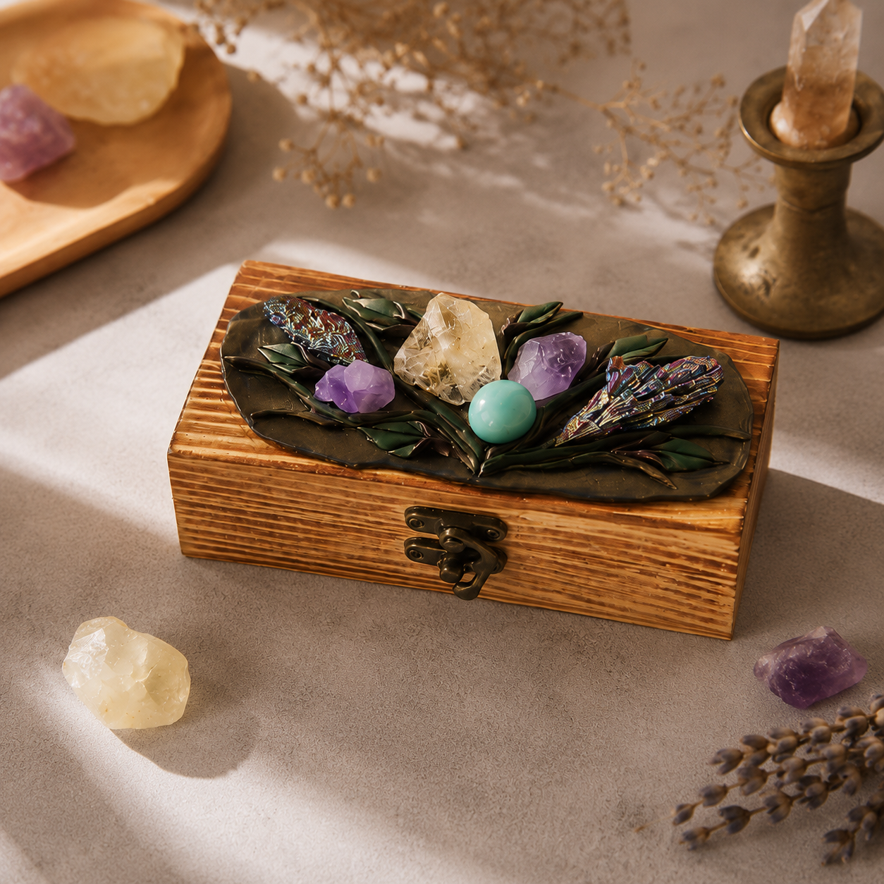 Natural Crystal Wooden Gift Box | Handcrafted Crystal Keepsake Box