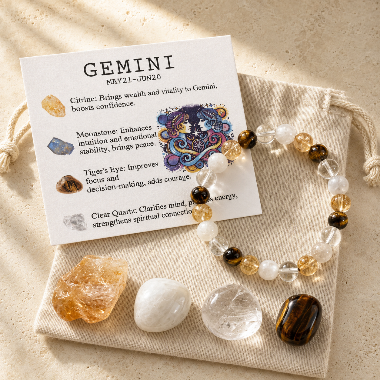 Zodiac Crystal Rough Stone Bracelet | All 12 Signs