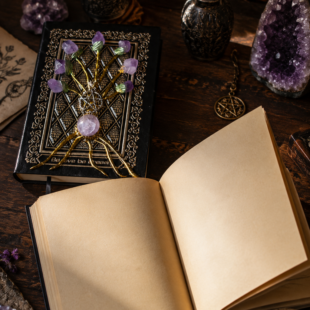 Natural Crystal Handmade Amethyst Flower Magic Book