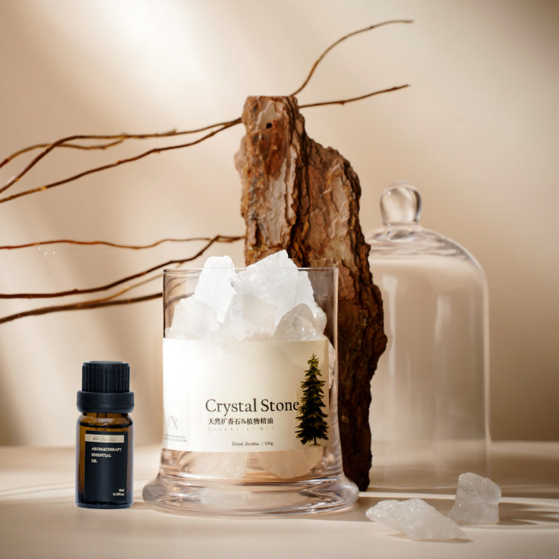 Crystal Stone Aromatherapy Gift Box | White Edition | Flameless Diffuser with Plant Essential Oil