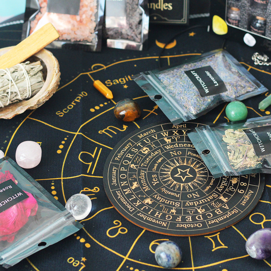 Witchcraft Kit Natural Crystal Rough Dried Flowers and Herbal Crystal Magic Set 55pcs