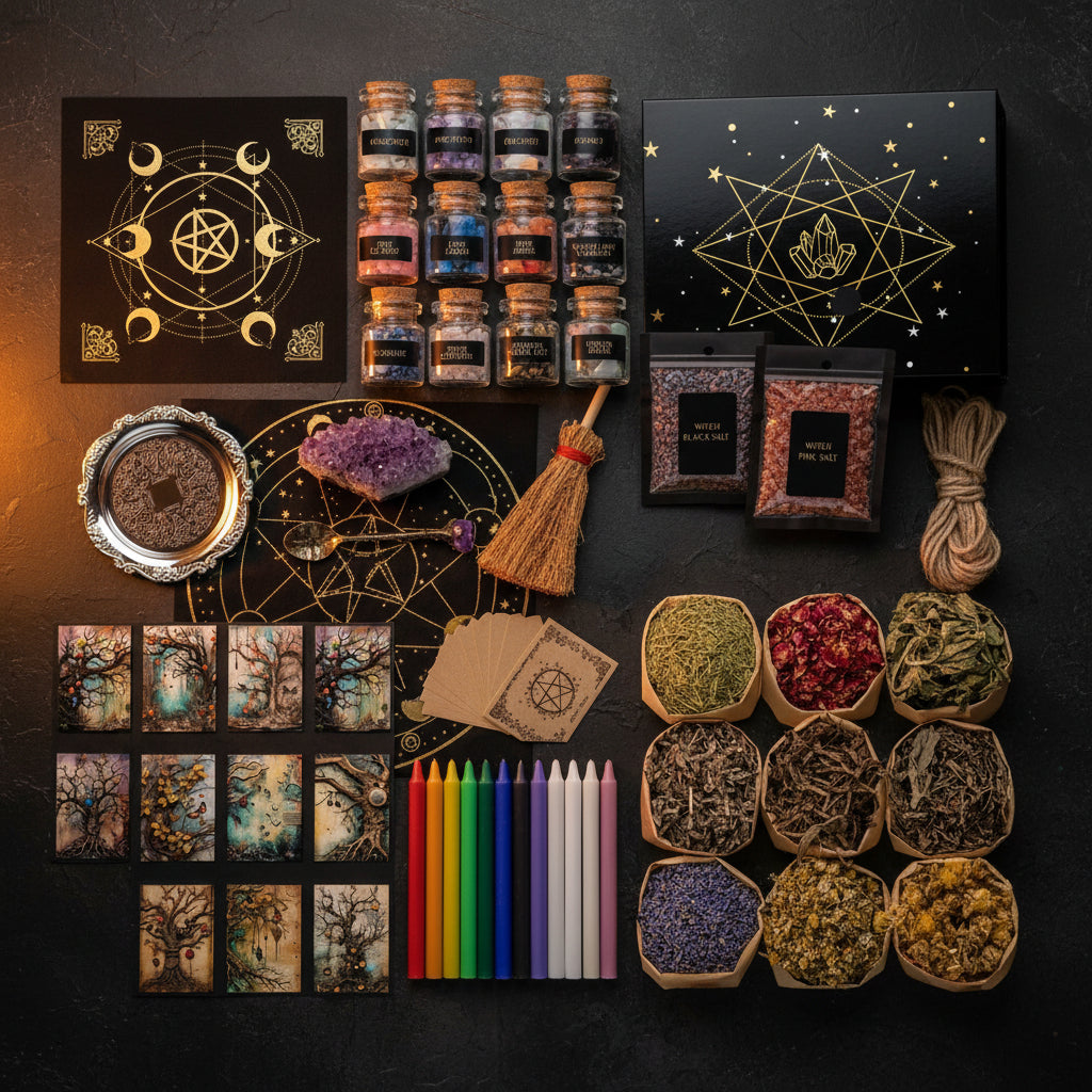 Cross-border Witchcraft Kit Natural Crystal Rough Dried Flowers and Herbal Crystal Magic Set 84pcs