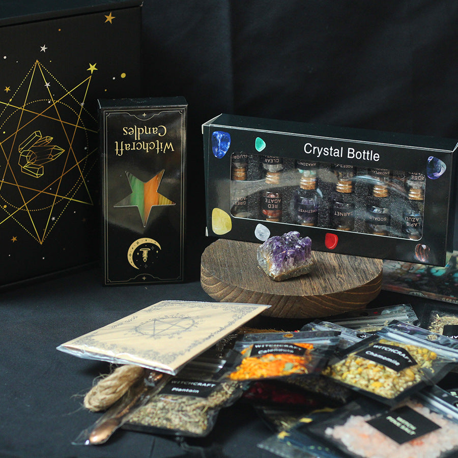 Cross-border Witchcraft Kit Natural Crystal Rough Dried Flowers and Herbal Crystal Magic Set 84pcs